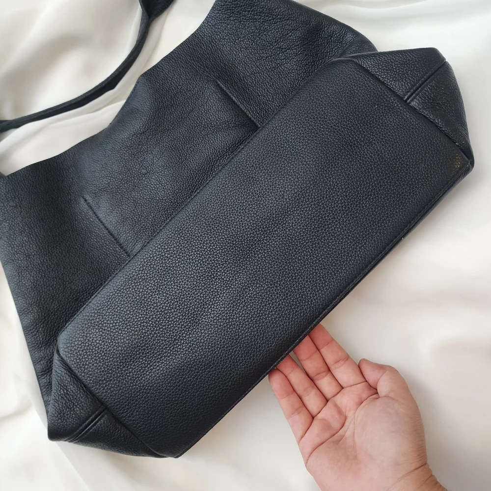 Eileen Fisher Black Leather Hobo Tote Shoulder Bag